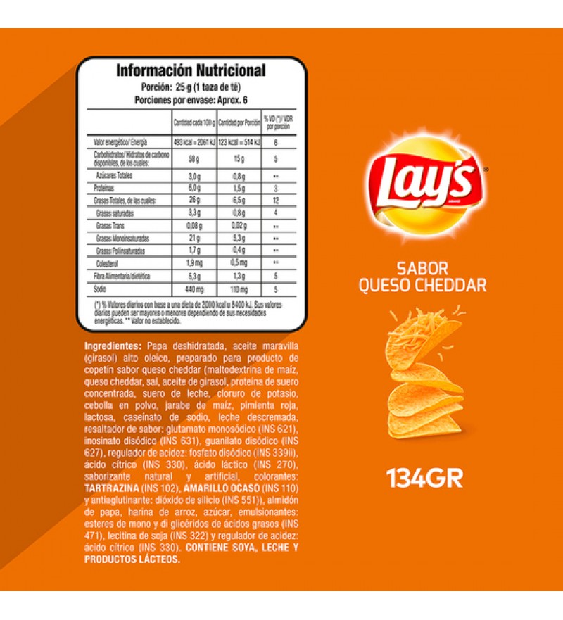 Papa Frita Lay's Stax Queso Cheddar - 134g