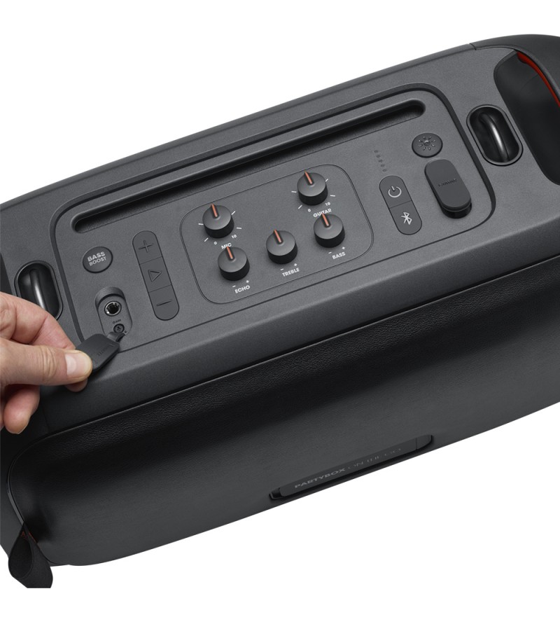 Speaker JBL Party Box On-The-Go con Micrófono Bluetooth/Led RGB/Bivolt - Black (Caja Fea)