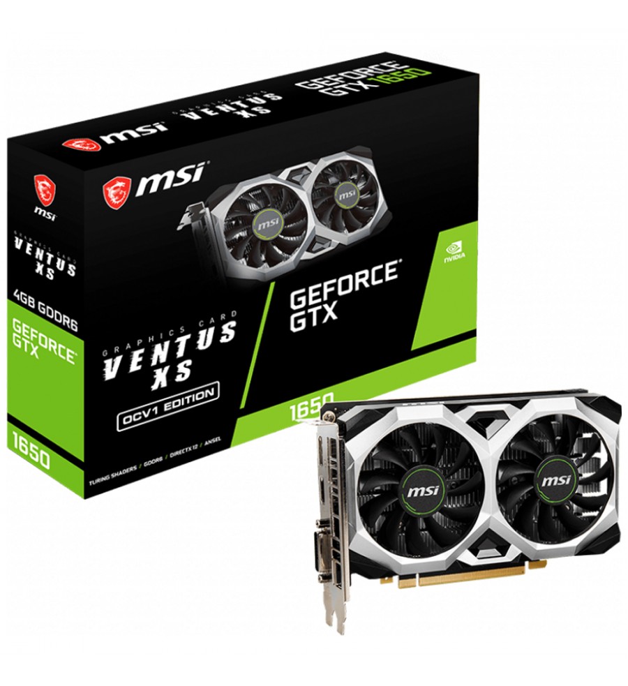 Placa de Vídeo MSI GeForce GTX 1650 D6 VENTUS XS OCV1 con 4GB GDDR6/Boost 1620MHz/ DisplayPort/ HDMI/DL-DVI-D
