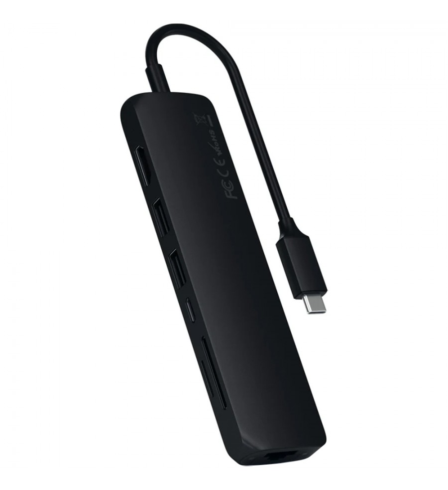 Hub USB-C Satechi Slim Multi-Port ST-UCSMA3K con USB-C/HDMI/RJ-45/USB/Lector microSD/SD - Black