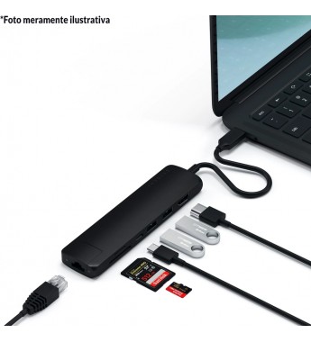 Hub USB-C Satechi Slim Multi-Port ST-UCSMA3K con USB-C/HDMI/RJ-45/USB/Lector microSD/SD - Black