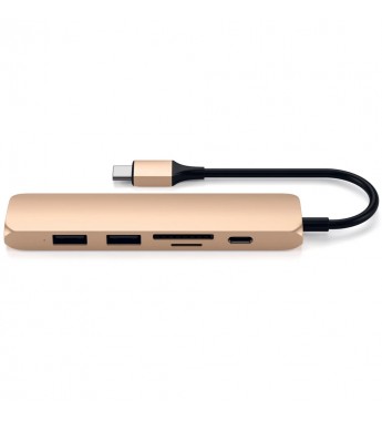 Hub USB-C Satechi Slim V2 ST-SCMA2G con USB-C/HDMI/USB/Lector microSD/SD - Gold