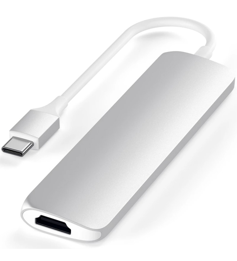 Hub USB-C Satechi Slim V2 ST-SCMA2S con USB-C/HDMI/USB/Lector microSD/SD - Silver
